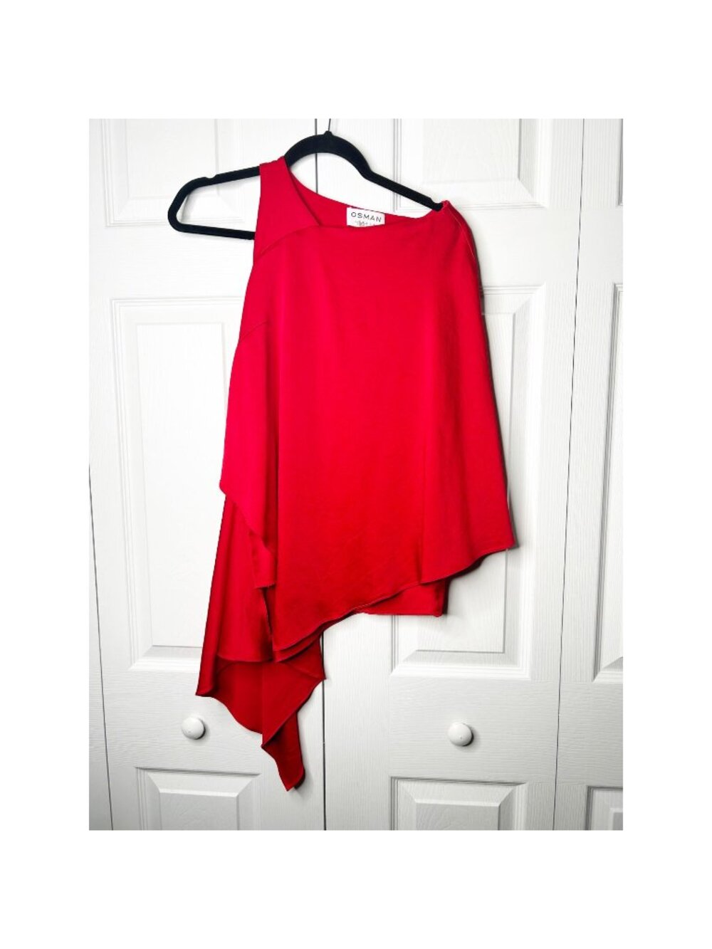 Osman Auriene Red Satin One Shoulder Asymmetrical Top Blouse Women's Size 4